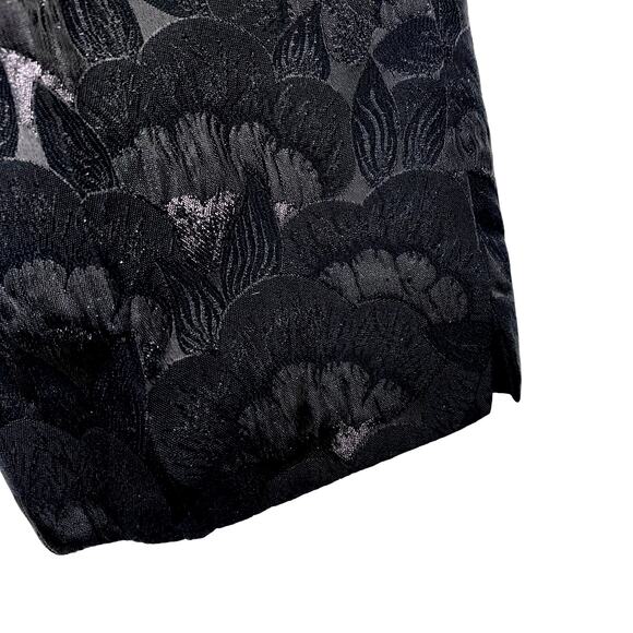 TRINA TURK Black Floral Jacquard Pants Sz 4 Ankle Straight Leg Shimmer Luxury - Picture 6 of 8